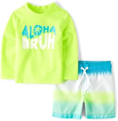 The Childrens Place Boys Toddler Long Sleeve Rashguard Swim Trunk 2-Piece Set