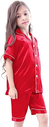 Little Baby Boys Girls Pajamas Set Satin Silk Kids Button Down Red