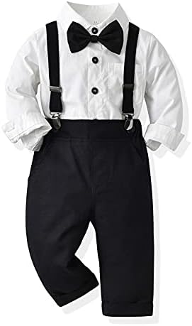 Baby Boys Christmas Bowtie Shirt Romper Suspenders Set