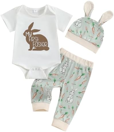 My First Easter Outfits for Baby Boys - Romper Pants Hat Set