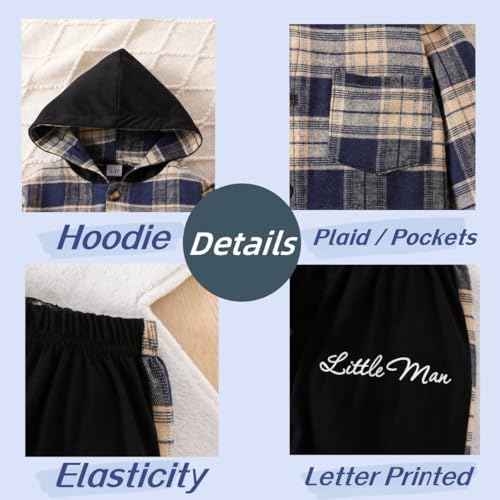 Kids Cool Plaid Long Sleeve Hoodie 2x Denim Pants Set for Toddlers
