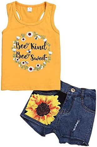 Toddler Girl Denim Shorts Vest Outfit Set 2T