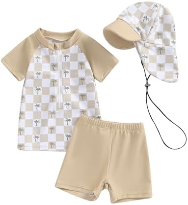 3-Piece Toddler Boys Dinosaur Shark Rash Guard Swim Set UPF 50