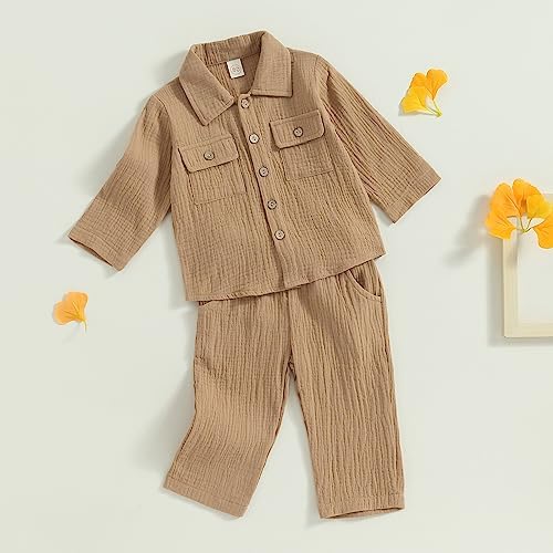 KtwHarnu Toddler Boys Girls Casual Outfit Long Sleeve Shirts Drawstring Pants Set
