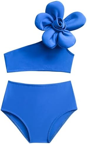 Floral Ruffle One-Shoulder Toddler Girl Swimsuit with Zipper Sunhat