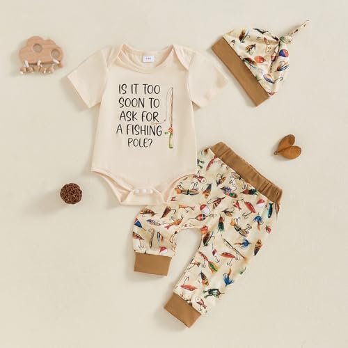 Newborn Baby Boy Cute Fishing Short Sleeve Romper Set