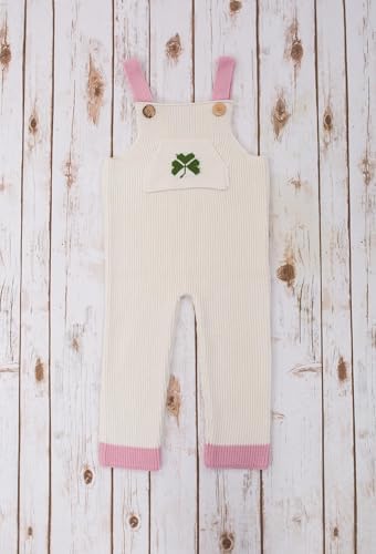 SAOL Baby Knitted Button-Patterned Straps Overalls Romper Shamrock Toddler Gift