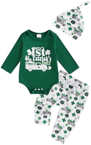 St Patricks Day Baby Boy Newborn ROMPER PANTS HAT 3-Pack Set
