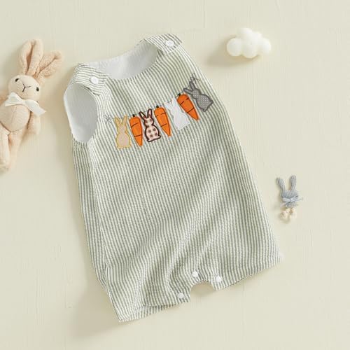 Toddler Boy Easter Jumpsuit with Bunny Carrot Embroidery 0-3 Years