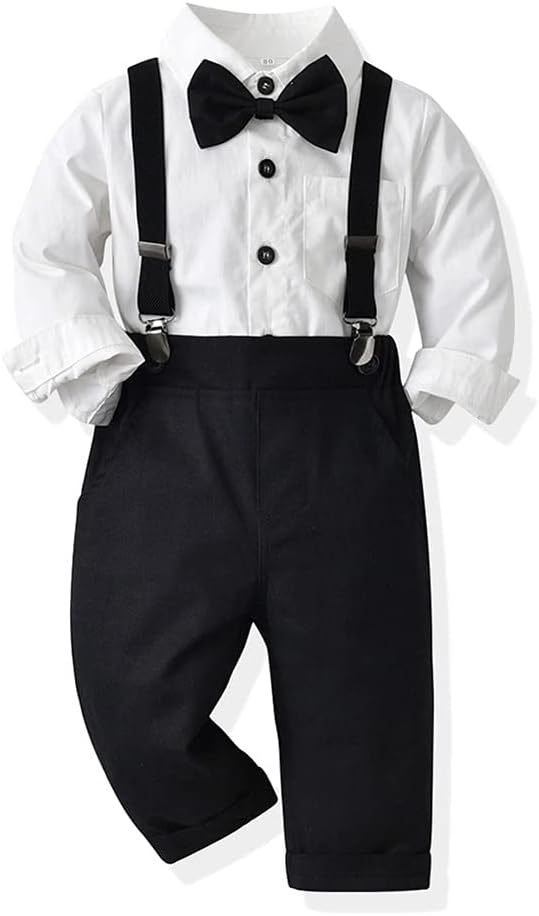 Baby Boys Christmas Bowtie Shirt Romper Suspenders Set