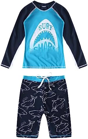 Premium 2-Piece Toddler Boys Rashguard Swim Set UPF 50 Soft Durable