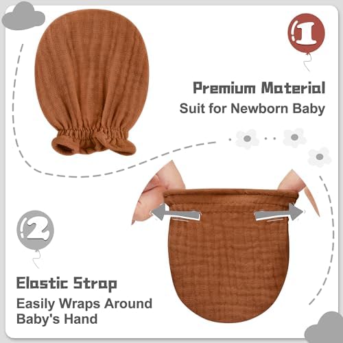 Premium 100 Organic Cotton Muslin Gloves for Newborns