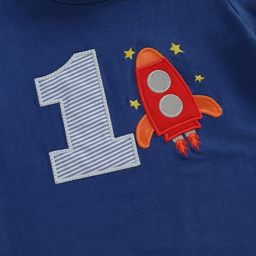 First Birthday Outfit Boy Space Rocket Romper 1