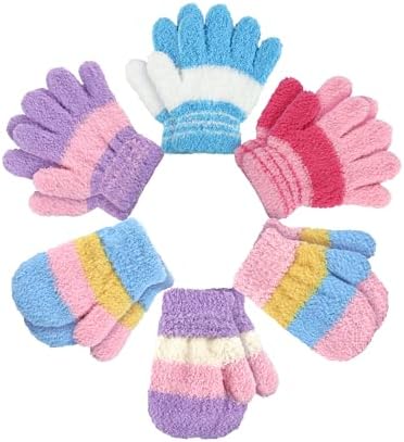 SATINIOR Toddler Winter Gloves 6 Pairs Stretchy Mittens