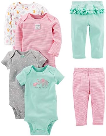 6-Piece Baby Girls Bodysuit Pants Set for Diapers