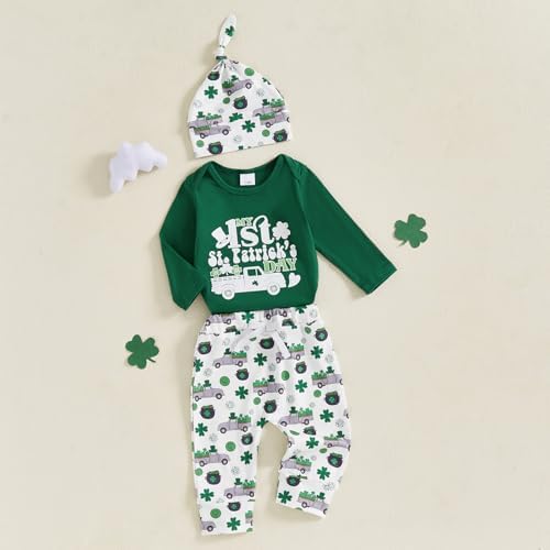 St Patricks Day Baby Boy Newborn ROMPER PANTS HAT 3-Pack Set