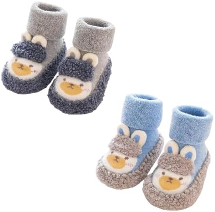 Baby Sock Shoes Non-Slip Warm Walking Slippers for Toddlers 2 Pairs