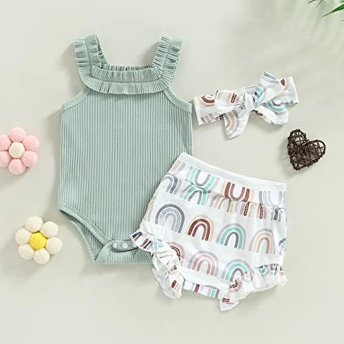 Cute Floral Print Romper for Baby Girls Summer Solid Outfit