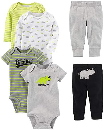 Simple Joys Boys 6-Piece Bodysuits and Pants Set - Soft Comfortable