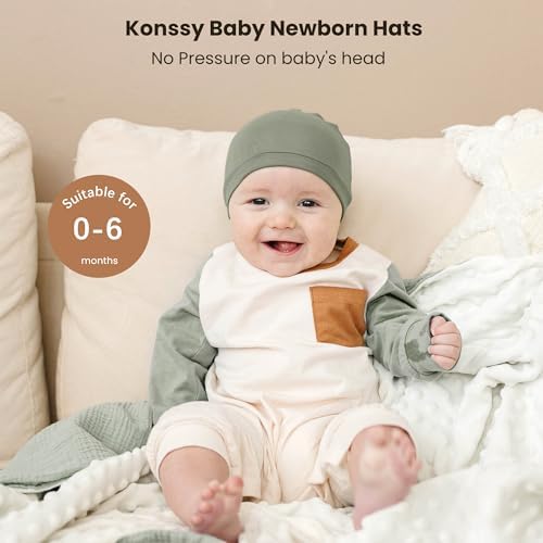Konssy 6-Pack Baby Beanie Hats for Newborns Soft Stretchy