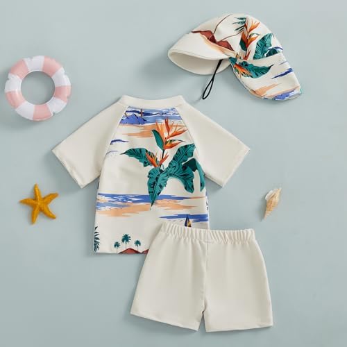 3-Piece Toddler Boys Swimming Set with Rash Guards Sunhat