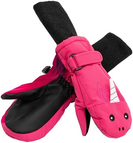 Maplefield Waterproof Kids Gloves with Fun Creatures Long Cuff