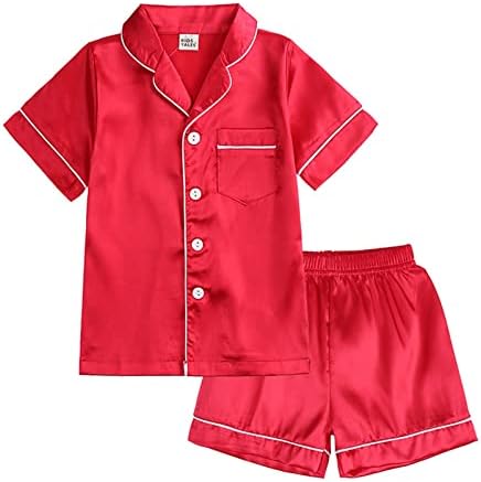 Little Baby Boys Girls Pajamas Set Satin Silk Kids Button Down Red
