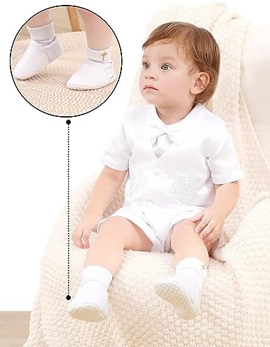 Infant Toddler Boys Christening Shoes White Soft Sole Comfortable with Embroidered Cross