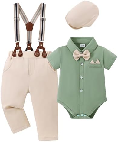 YALLET Baby Boy Formal Suit with Bowtie and Beret 1