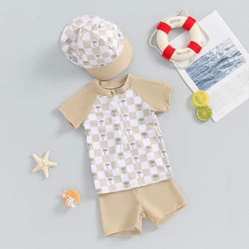 3-Piece Toddler Boys Dinosaur Shark Rash Guard Swim Set UPF 50