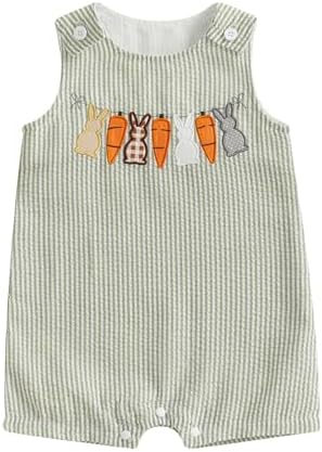 Toddler Boy Easter Jumpsuit with Bunny Carrot Embroidery 0-3 Years