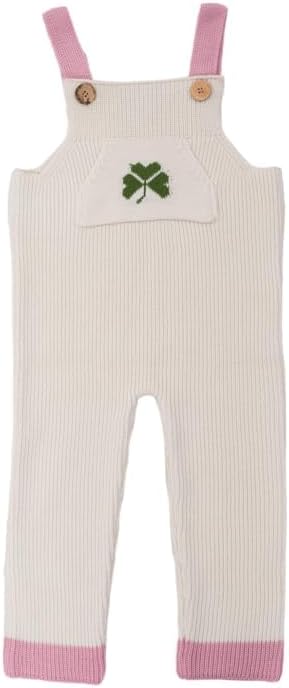 SAOL Baby Knitted Button-Patterned Straps Overalls Romper Shamrock Toddler Gift