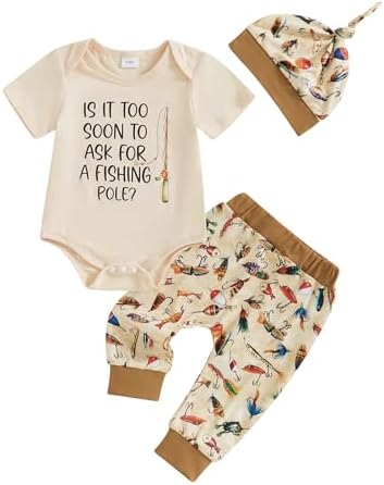 Newborn Baby Boy Cute Fishing Short Sleeve Romper Set