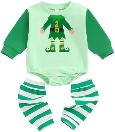 First Saint Patricks Day Irish-Theme Baby Boy Romper with Stripe Leg Warmer