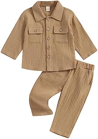 KtwHarnu Toddler Boys Girls Casual Outfit Long Sleeve Shirts Drawstring Pants Set