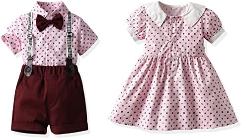 Summer Brother and Sisters Matching Outfits Toddler Boys Gentleman Suits Infant Girls Dresses