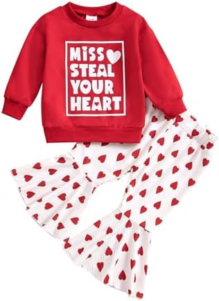 FZVYD 2025 SpringFall Heart Print Toddler Girls Outfit Set