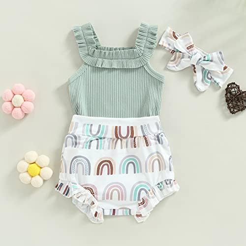 Cute Floral Print Romper for Baby Girls Summer Solid Outfit