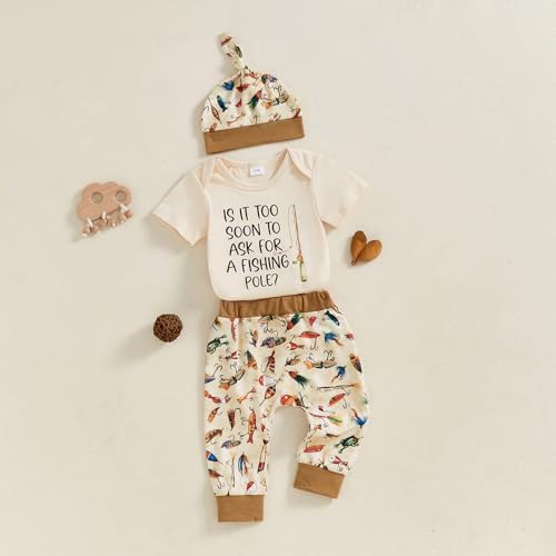 Newborn Baby Boy Cute Fishing Short Sleeve Romper Set