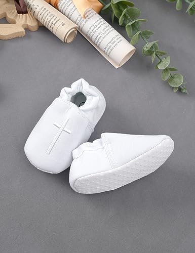 Infant Toddler Boys Christening Shoes White Soft Sole Comfortable with Embroidered Cross
