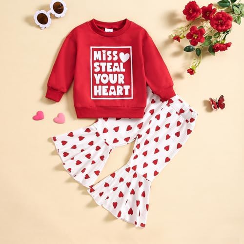 FZVYD 2025 SpringFall Heart Print Toddler Girls Outfit Set