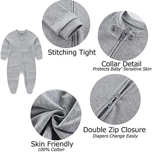 MAMIMAKA Baby Pajamas 2-Way Zip Footed Long Sleeve