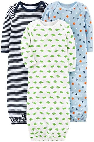 Cotton Elasticized Hem sleeper gowns for baby boys Pack of 3