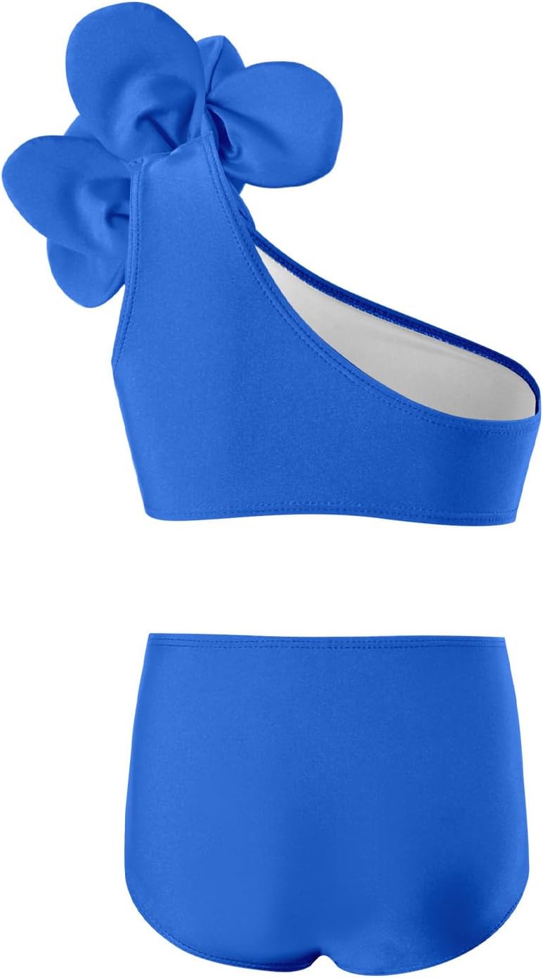Floral Ruffle One-Shoulder Toddler Girl Swimsuit with Zipper Sunhat