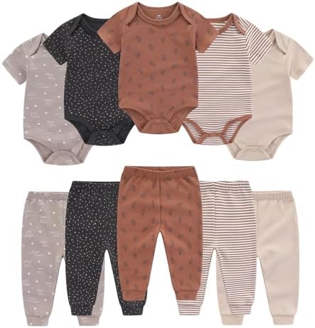 RulibyBaby Bodysuit and Pant Set 10-Piece Cotton Soft Newborn Outfits