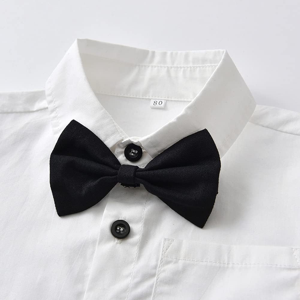 Baby Boys Christmas Bowtie Shirt Romper Suspenders Set