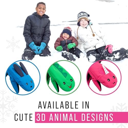 Maplefield Waterproof Kids Gloves with Fun Creatures Long Cuff