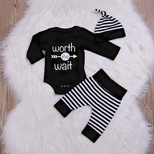 Besokuse Baby Unisex Romper Striped Pant Hat Set Black