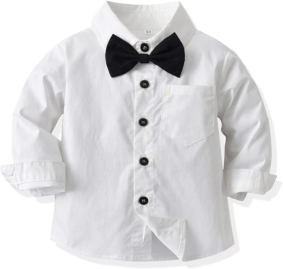Baby Boys Christmas Bowtie Shirt Romper Suspenders Set