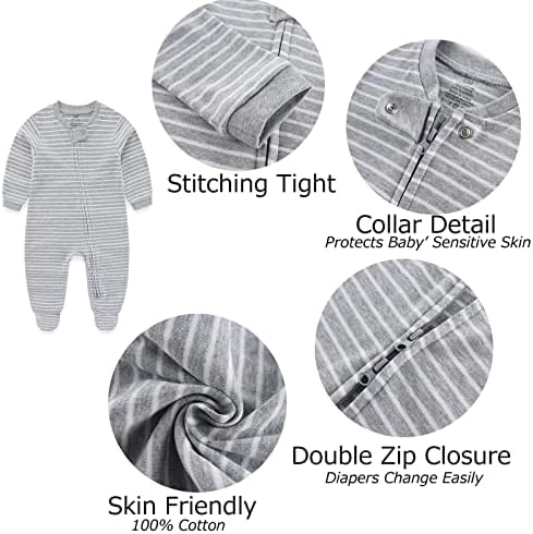 MAMIMAKA Baby Pajamas 2-Way Zip Footed Long Sleeve